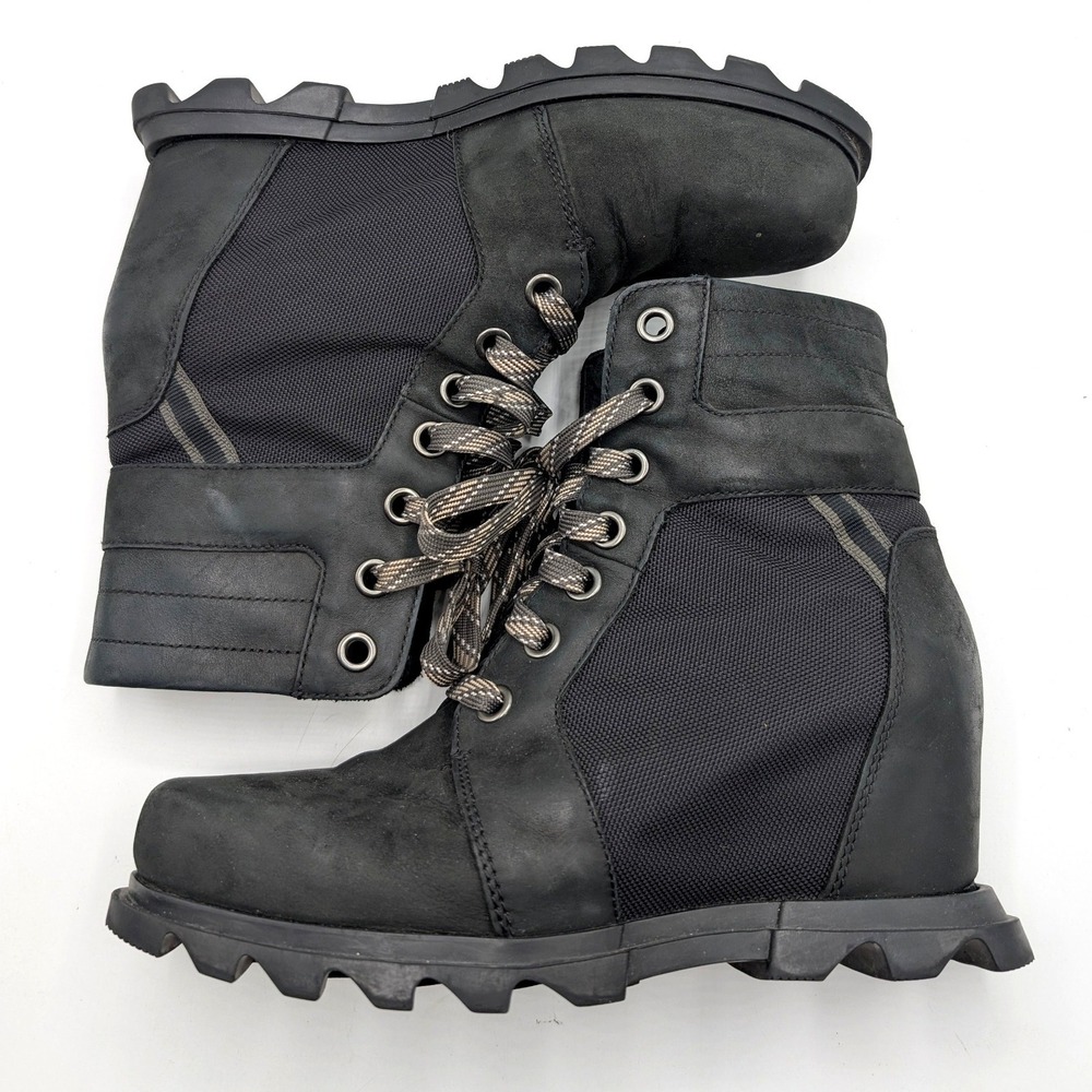 Sorel Joan of Arctic Boots 10.5 Wedge II Black Moto Grunge Tactical Lace Up